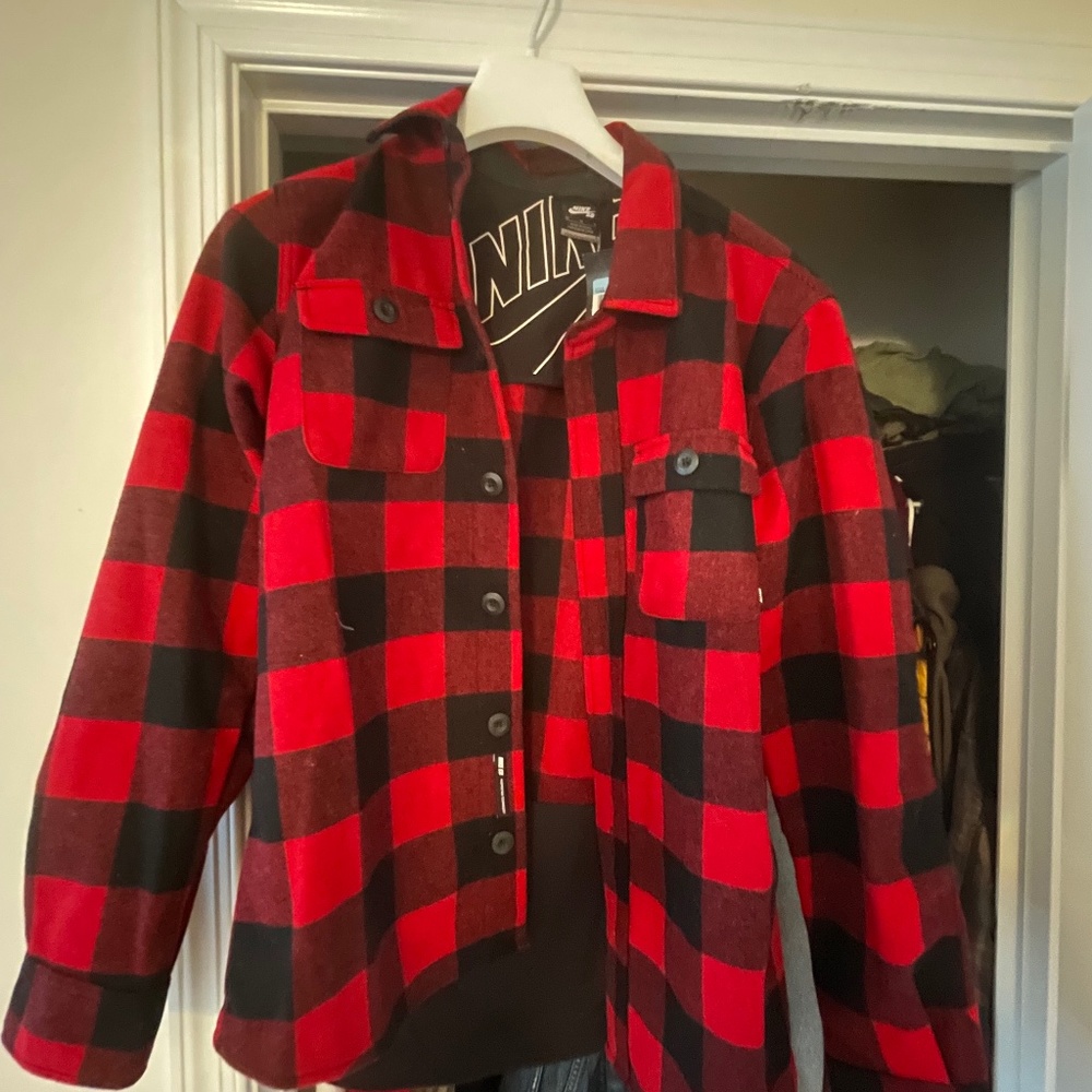 MENS M NIKE SB WOOL HEAVY SHIRT OR LIGHT JACKET BUFFALO PLAID RED